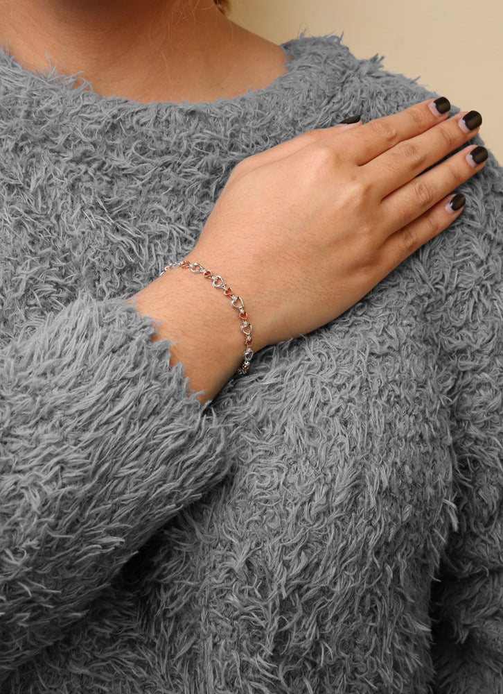 Sterling of - Heart Bracelet .925 Silver dimension Haus Clarity) Rose Lobster Color, Claw Clasp cut 1/4 14K Inches Diamond Cttw Round Brilliance (I-J I2-I3 Link Plated Womens Gold 7"