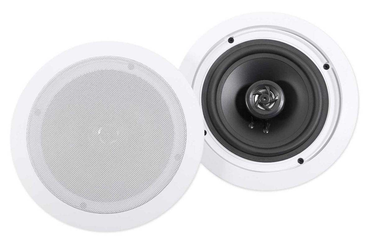 White Rockville Tube Receiver+(8) Theater LED Speakers Amp/Home 6.5" Ceiling