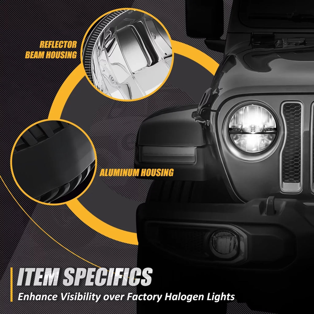 1997 13 Chrome NUVISION 2018 7 LJ inches 12 14 TJ Nuvision CJ NVL-HL-002 Housing 11 Wrangler/Wrangler JK Headlights Halogen to 2Pcs LIGHTING 10 LED For Jeep