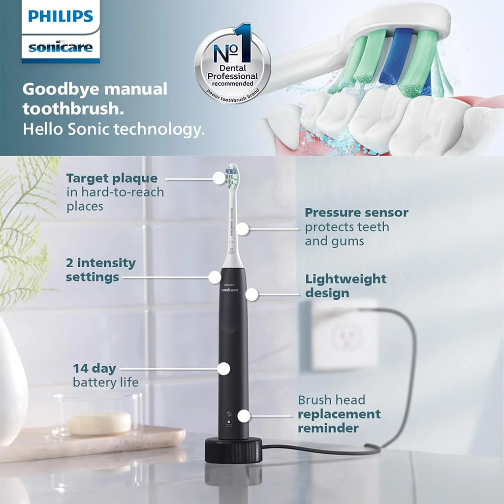 Sensor, Black Electric Sonicare 4100 Toothbrush Rechargeable Philips Pressure Power with Toothbrush,