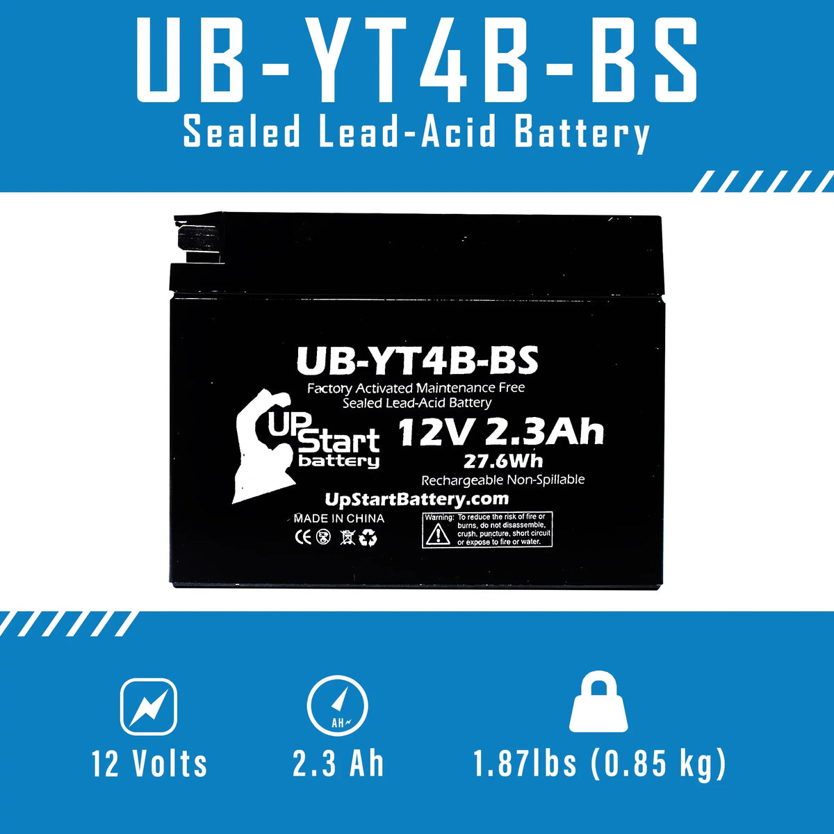 UpStart Replacement 400CC 2.3Ah, 2006 Factory UB-YT4B-BS - Battery 2-Pack 12V, SR400 Motorcycle Activated, Battery Free, Maintenance Yamaha