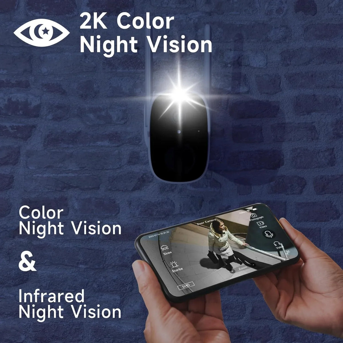 Camera Alexa, with BW4PLUS-SP, 2 Solar Security Camera WiFi Spotlight Way Surveillance & Night Siren, exterior, 2K Powered System Talk, Solar with Color Rraycom BW4P-SP-W-4PC Vision, Compatible