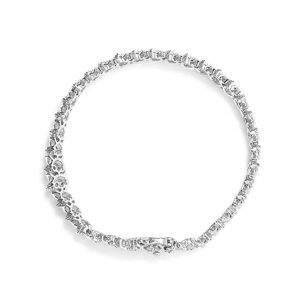 Silver Clasp Inches of .925 Miracle Cttw Clarity) I2-I3 Set - Color, Link 7.25" Womens cut Row Sterling Haus 1.0 Wave Round Diamond Bracelet Box Brilliance 3 (I-J