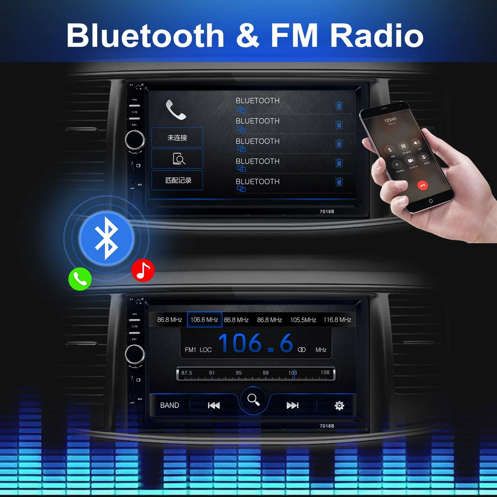 Stereo Mirror Car Din Radio Car Calling Camera Link/USB/SD/AUX, with Car Backup Free Hands Radio Receiver Bluetooth Audio Screen Radio Support 7" Double Touch -