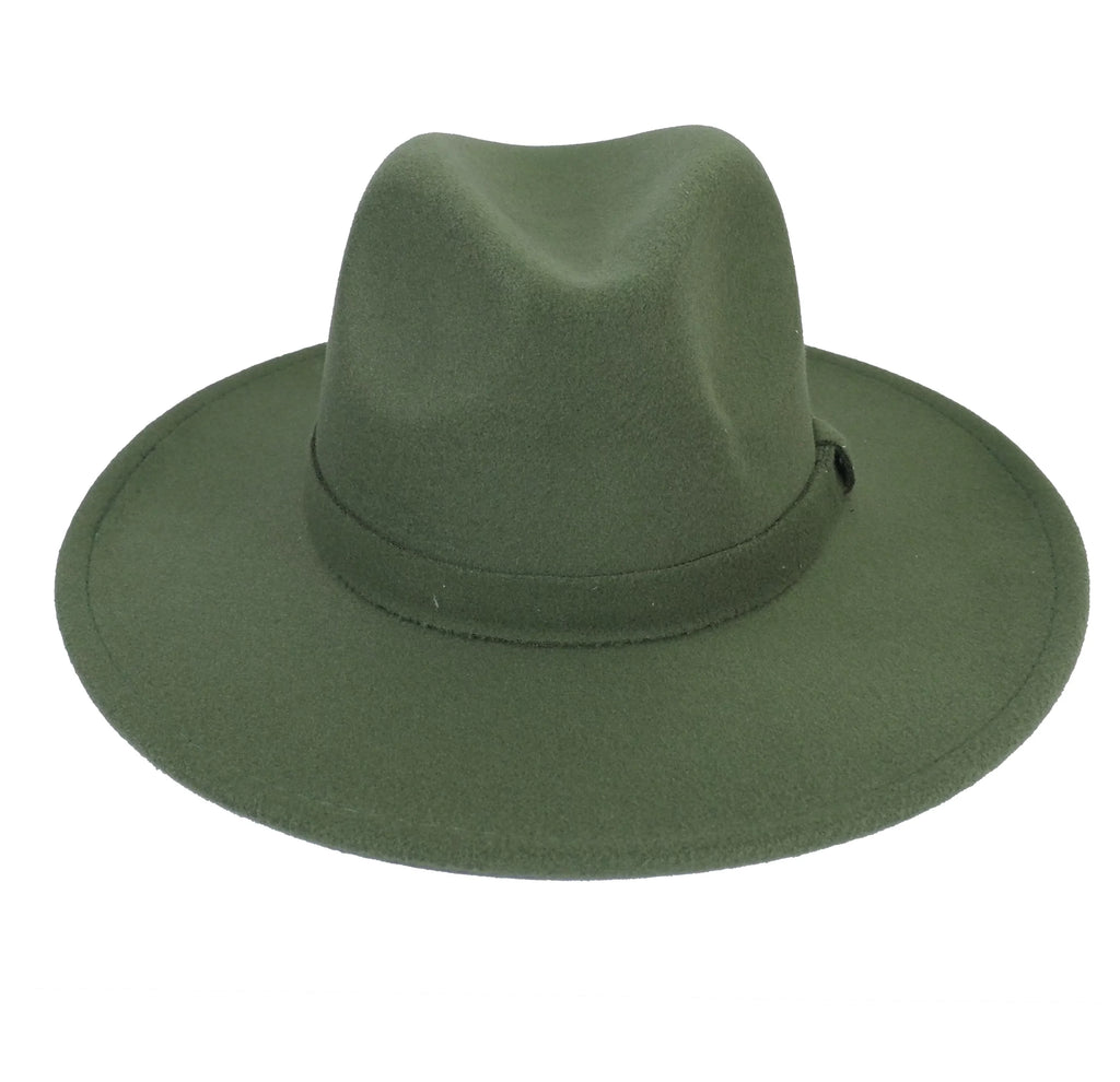 Hat Upturn Wide Fedora Panama Felt Brim Army Cotton Blend Green