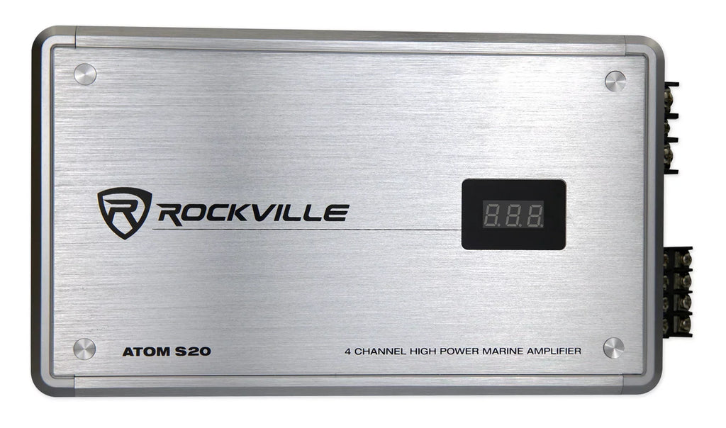 ATV/UTV Meter+Mic ATOM Rockville Amplifier For 4 Channel Bluetooth S20 w/Volt