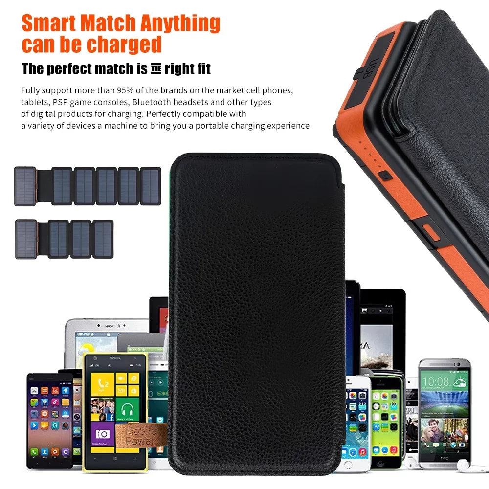 Panel Phone Solar 26000mAh 6 Flashlight Bank Charger Cell For Portable Solar Folding Battery Power External with