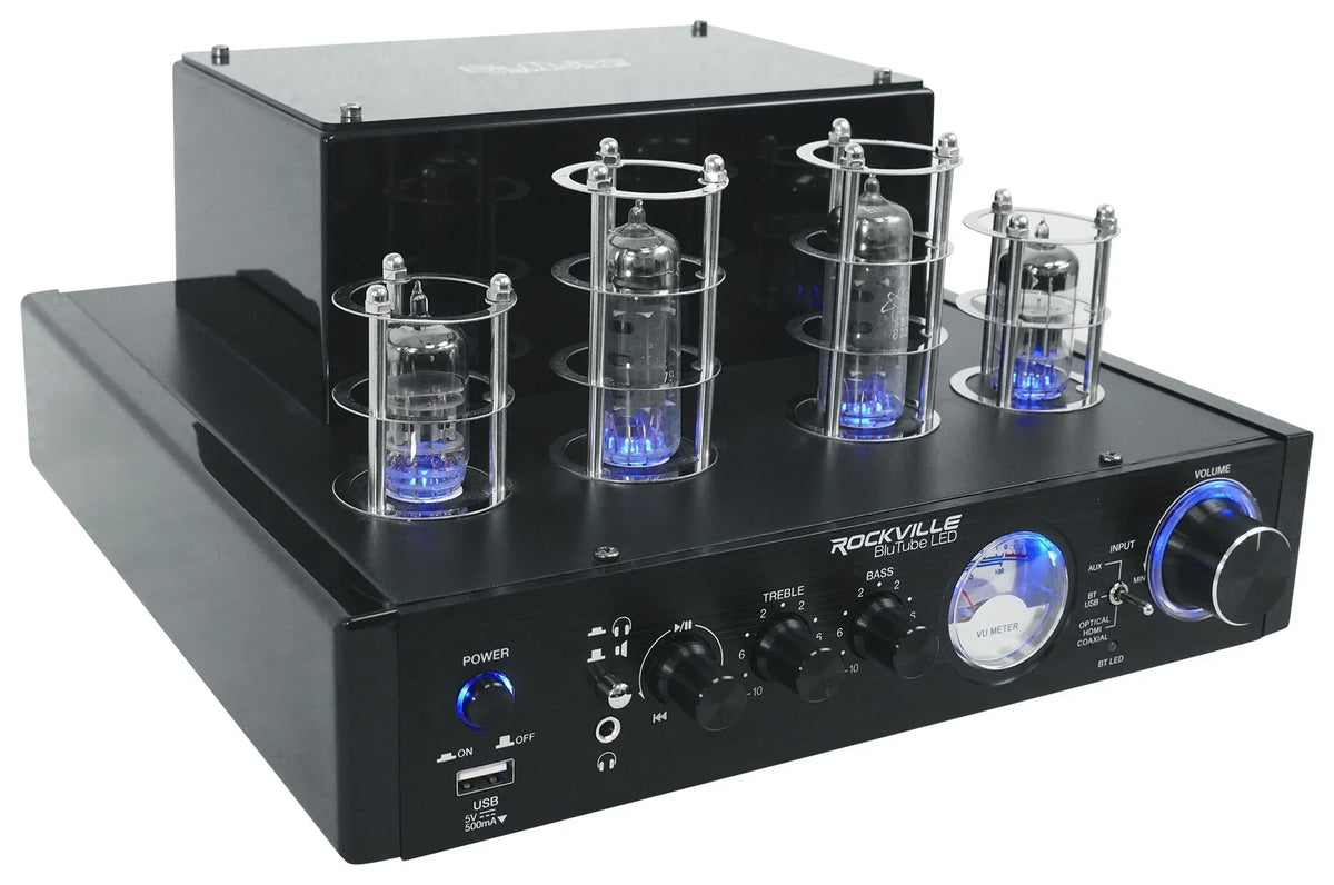 White Rockville Tube Receiver+(8) Theater LED Speakers Amp/Home 6.5" Ceiling