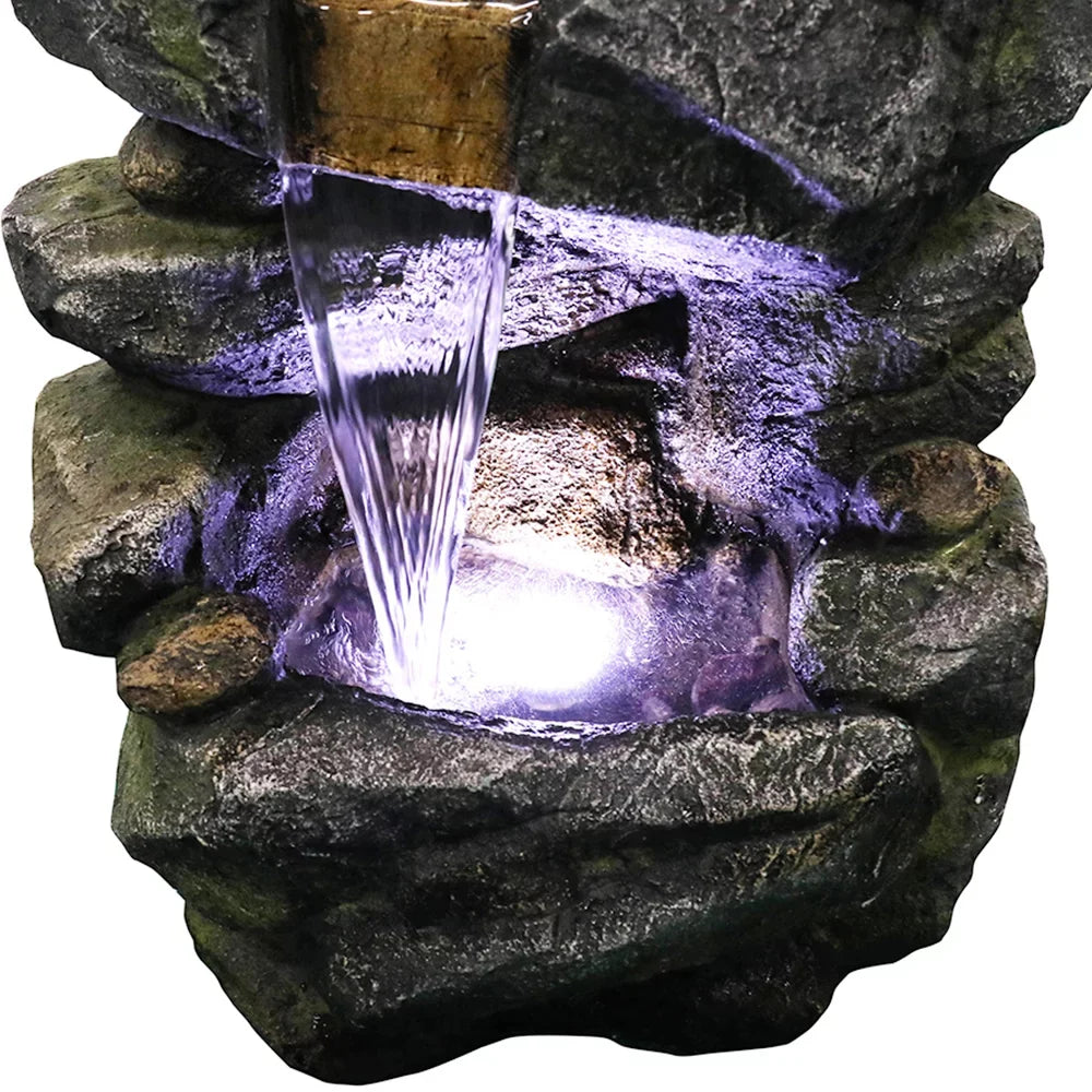 LED Stacked Rock Fountain 40inches Simulated Lights with High Kmowoo liquid