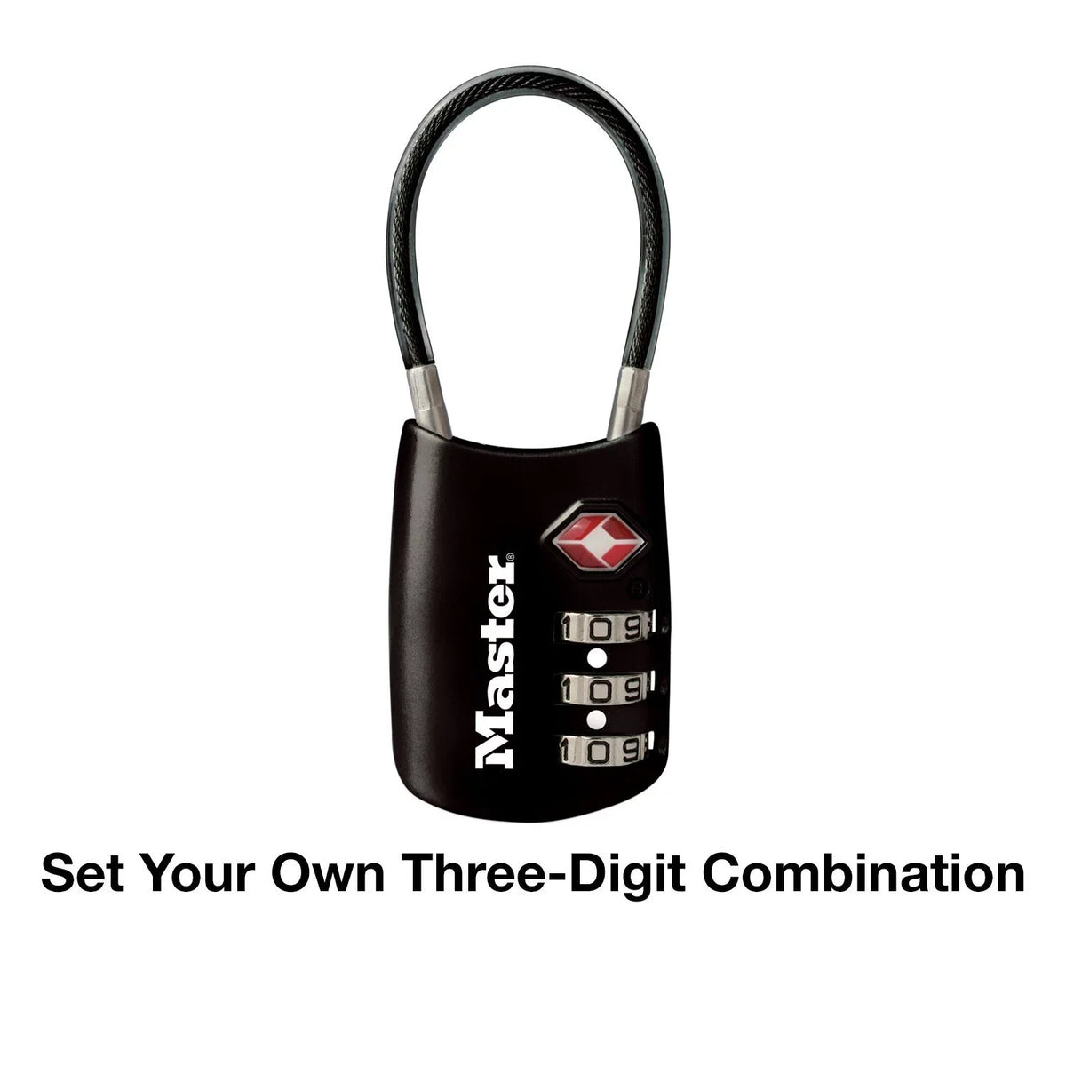Own (30mm) 1-3/16in Your Lock with Wide Shackle; Set Luggage Flexible Combination TSA-Accepted Black