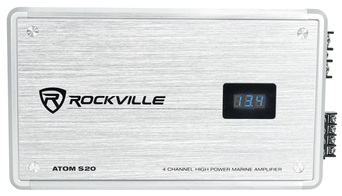 ATV/UTV Meter+Mic ATOM Rockville Amplifier For 4 Channel Bluetooth S20 w/Volt