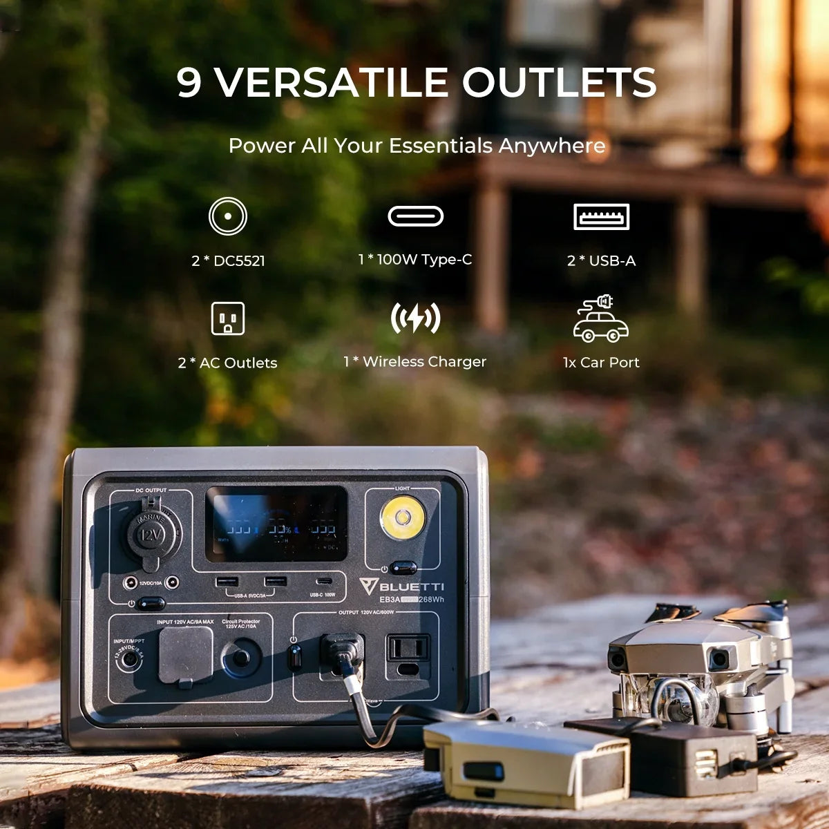 Home BLUETTI EB3A Generator, 268Wh Emergency Station Generator, Portable Use, Solar Bag,600W W/Carry Power LiFePO4 Camping, for