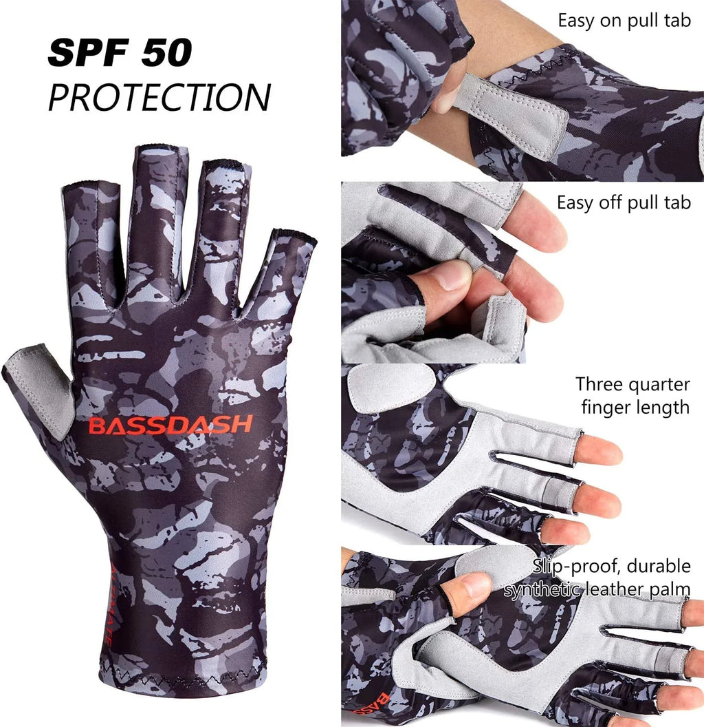 UV Fishing Training 50+ Driving Black Gloves Cycling s Men Shooting Hiking s Paddling ALTIMATE Camo Kayaking BASSDASH Hunting Gloves Fingerless UPF Protection for Sun X-Large Women