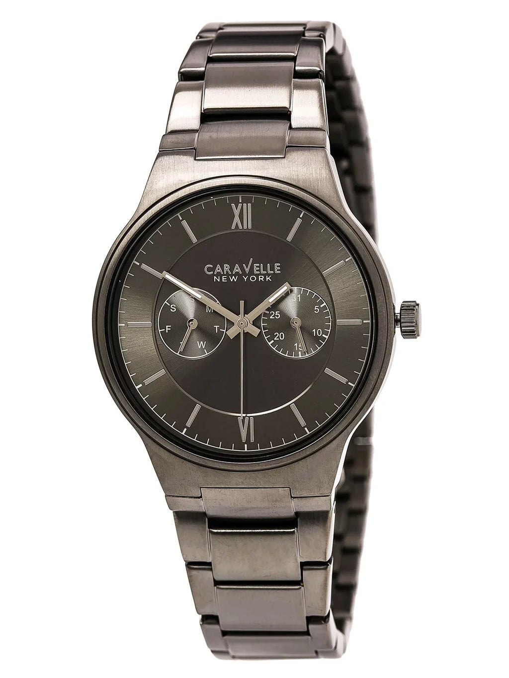 Men's 45A136 Watch Caravelle Grey Steel outfit Bracelet IP Dial Gunmetal Stainless