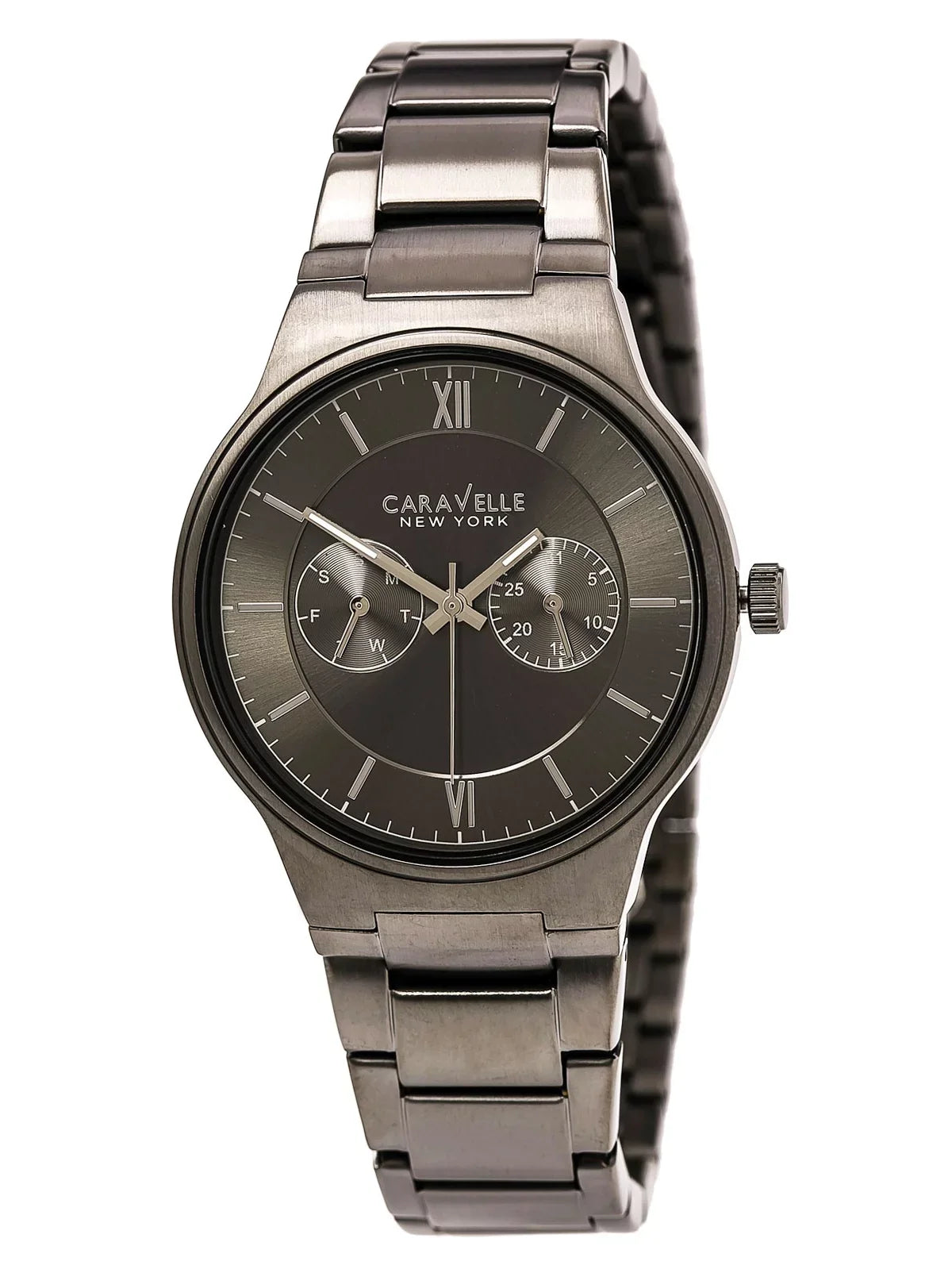 Men's 45A136 Watch Caravelle Grey Steel outfit Bracelet IP Dial Gunmetal Stainless