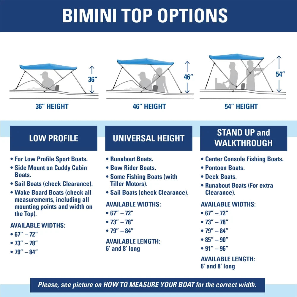 Bow BLACK Top - ft. W Solution Boat 3 6' x 73" L Dye 78" High 46" Bimini Cover