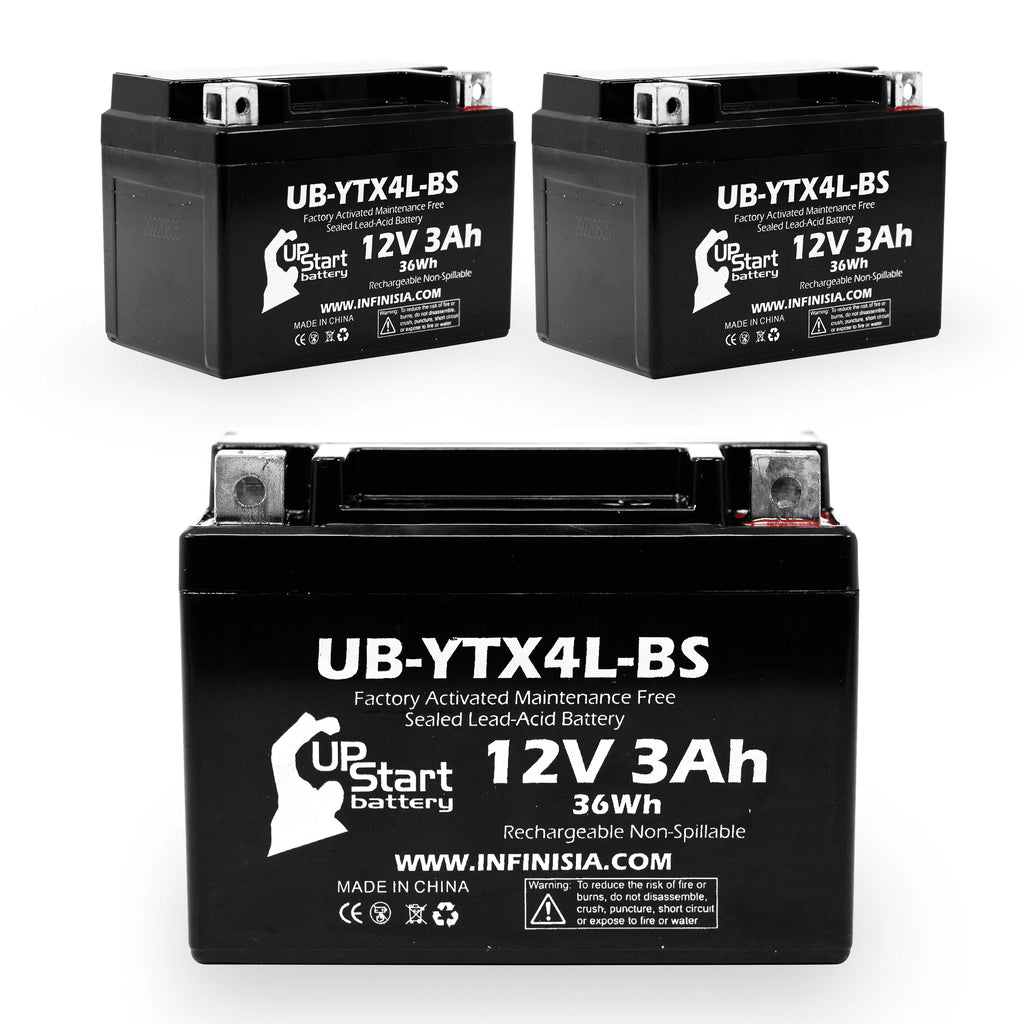 Replacement UB-YTX4L-BS Maintenance 3Ah, 90CC - Battery ATV Bombardier 2002 3-Pack Quest Activated, DS90F, (Can-Am) Factory DS90, for Battery UpStart Free, 12V,