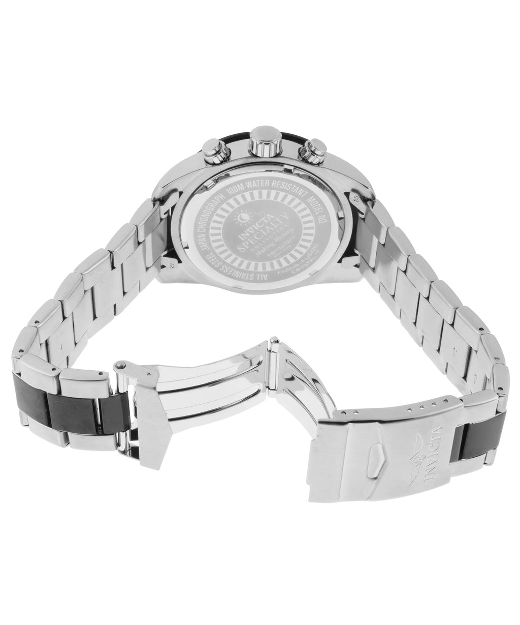 Stainless Bezel Silver-Tone Men's Black Chrono Dial 21471 Steel Watch Specialty