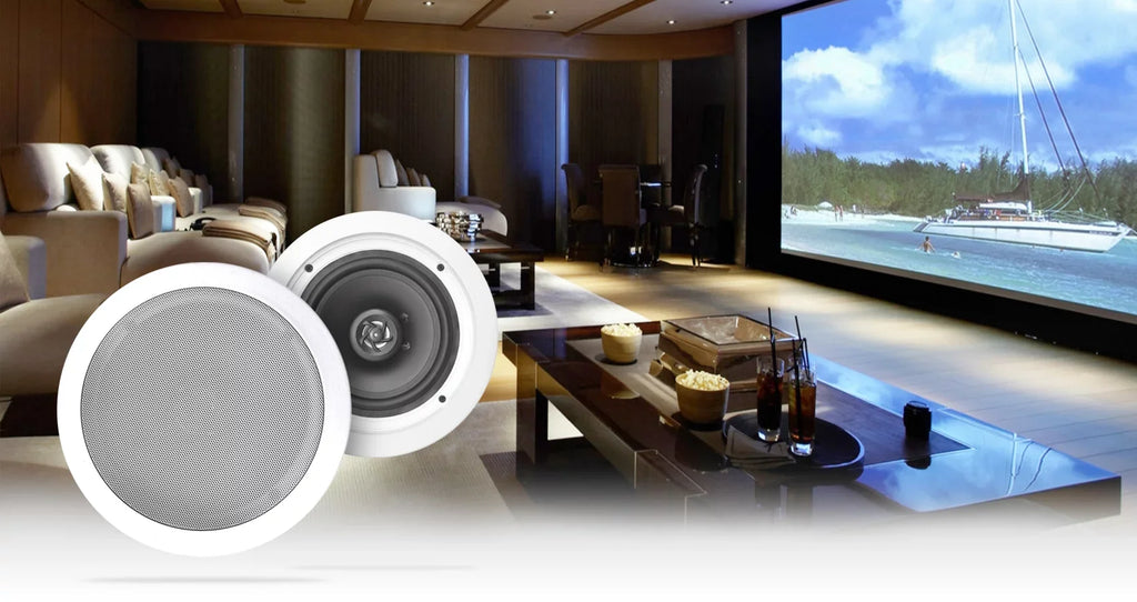 White Rockville Tube Receiver+(8) Theater LED Speakers Amp/Home 6.5" Ceiling