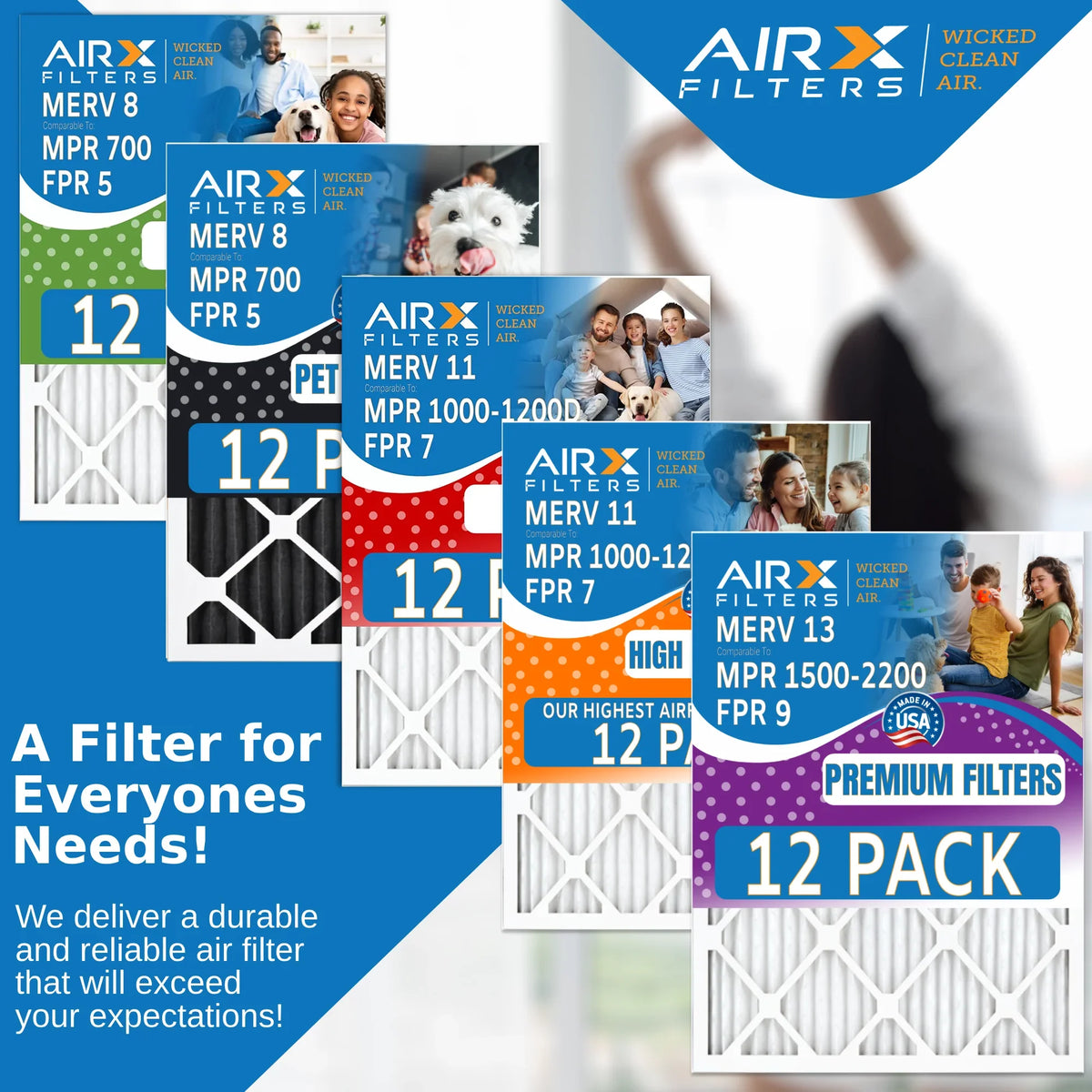 15x20x1 FPR by MPR 1000, CLEAN - Rating, 1200 to USA of AIR. Furnace Made 7 AIRX MPR MERV Filters FILTERS Air 12 & Filter WICKED 11 Comparable in Pack