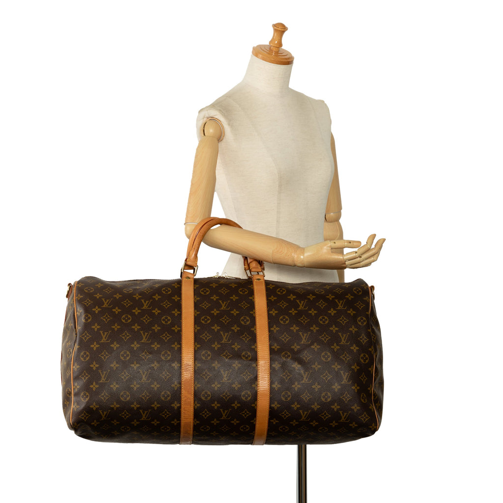 Monogram Authenticated Brown Pre-Owned Bandouliere WeekenderBag Travel 60 Keepall Bag (Good) Unisex Canvas