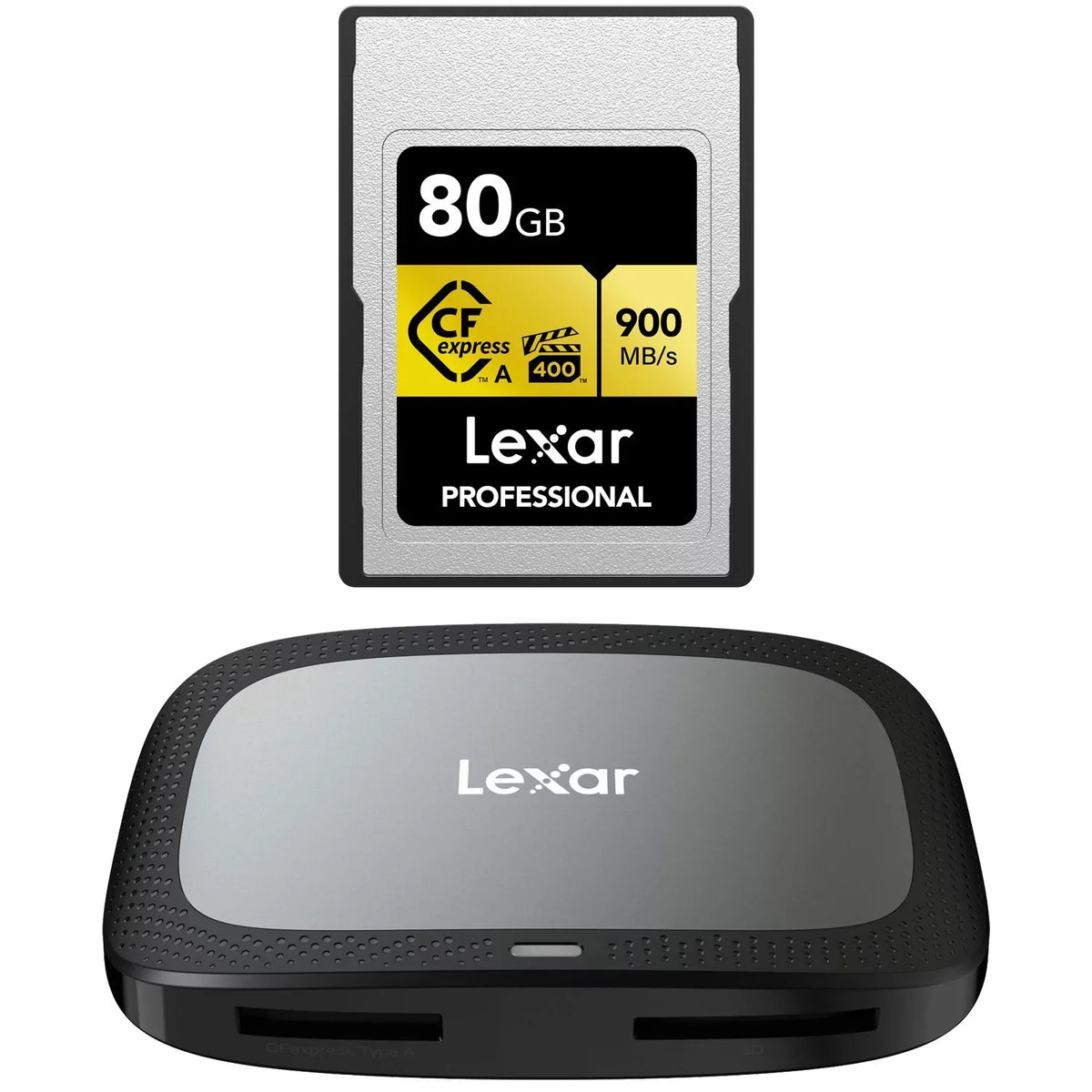 with Card Bundle Type Lexar A CFexpress Pro R900/W800 Memory Gold 80GB Card, Reader