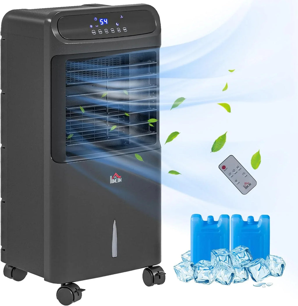 Timer, Oscillating, Display, 3-In-1 Black Cooler, for Fan Humidifier Air Cooling Tank Evaporative with liquid Bedroom, liquid Remote, Mobile LED Home HOMCOM Office, Unit 32" Ice 3.2gal Conditioner
