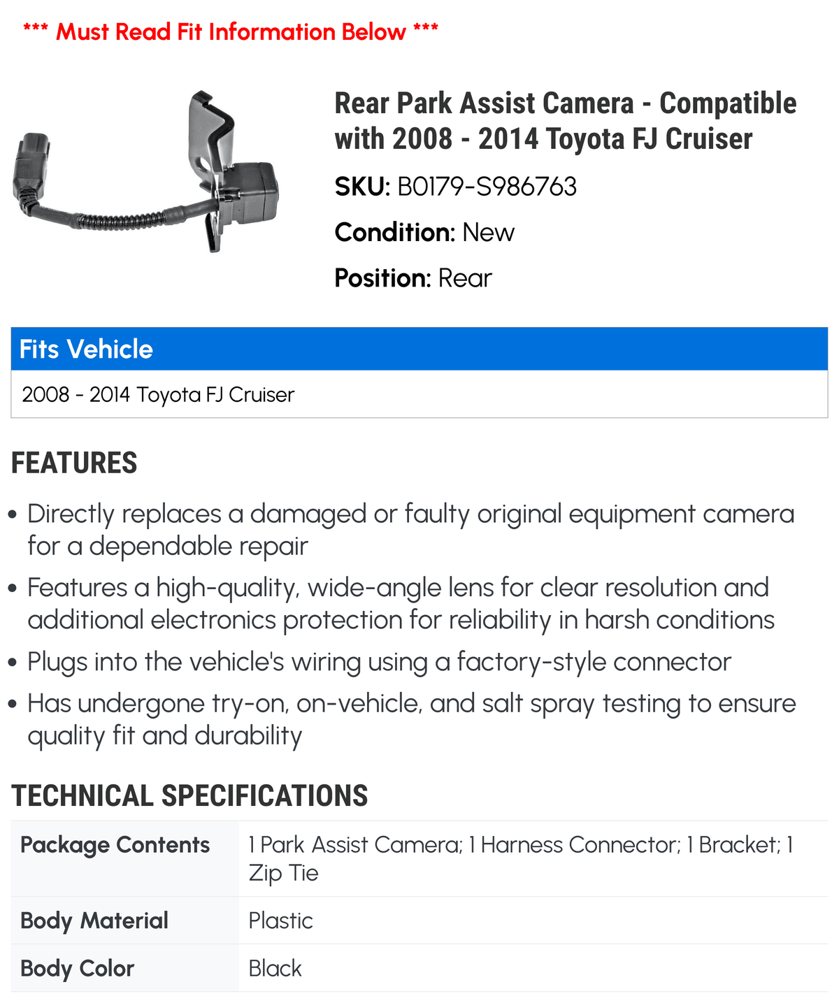 '- Camera Compatible 2012 2010 Assist Cruiser 2013 Rear 2014 2008 Park FJ with 2009 - 2011