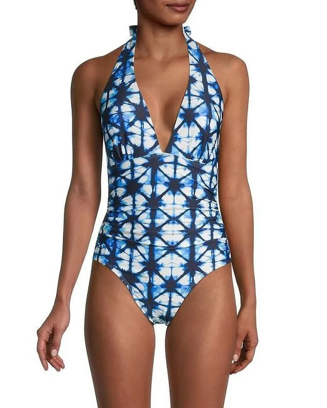 8 Wash Deep Neck Swimsuit Women's HILFIGER V TOMMY Piece Halter Navy One Acid Shirred