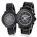 Diamond 5.15ct Hers Black Matching Watches: Set His Watch Large and