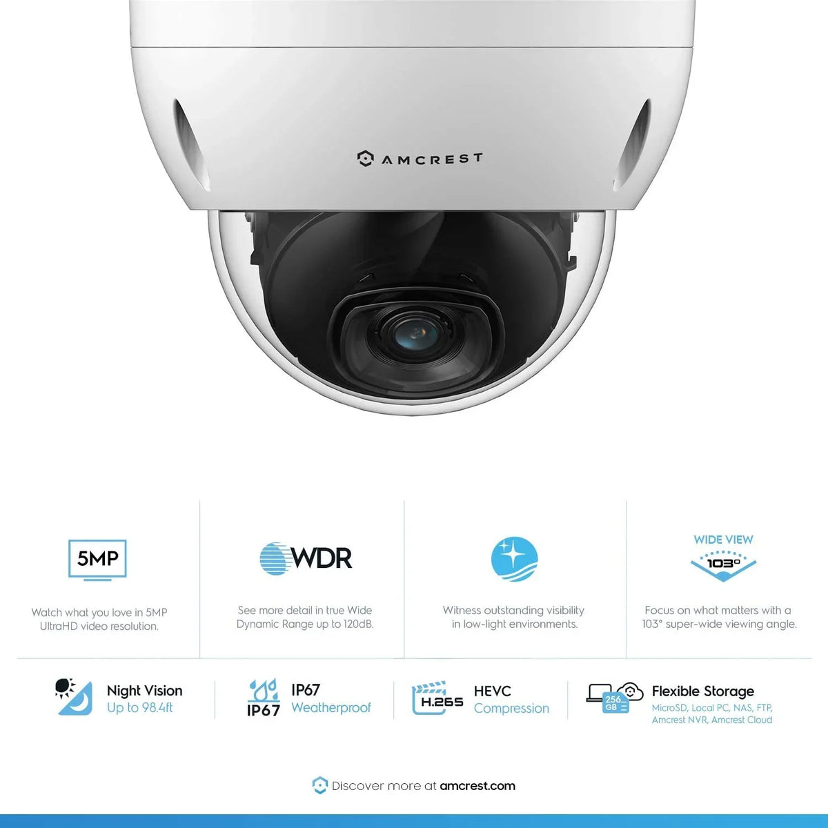 POE POE Amcrest IK10 Night 5-Megapixel, Camera, Vision, Security Dome 2.8mm 98ft. Resistance, IP Cloud, 5MP NVR Lens, (IP5M-D1188EW-28MM) Vandal Camera, IP67, exterior