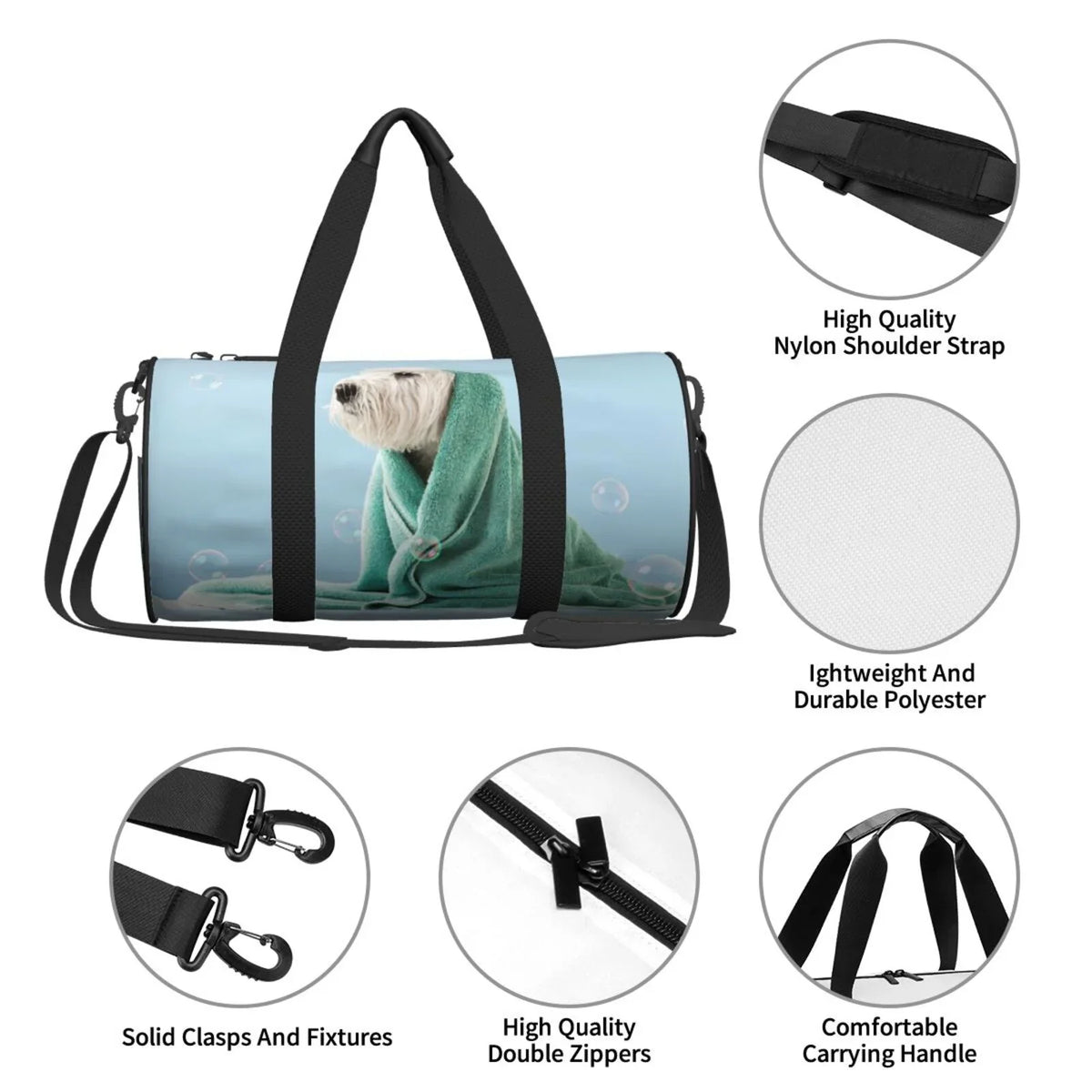 and Travel Cylinder Bag Wrapped in Waterproof Large Pocket Dog Luggage Bag Gym Bag Coaee with Capacity Compartment Sports Towel