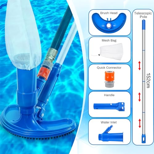 with of Pool Pond Above Cleaner Portable Spa Fountains Upgraded to Garden Pool 60", Section Cleaner Pool Handheld 4 Skimmer Hose Poles Net, Attaches Vacuum Handheld for Ground Pool Jet Vacuum