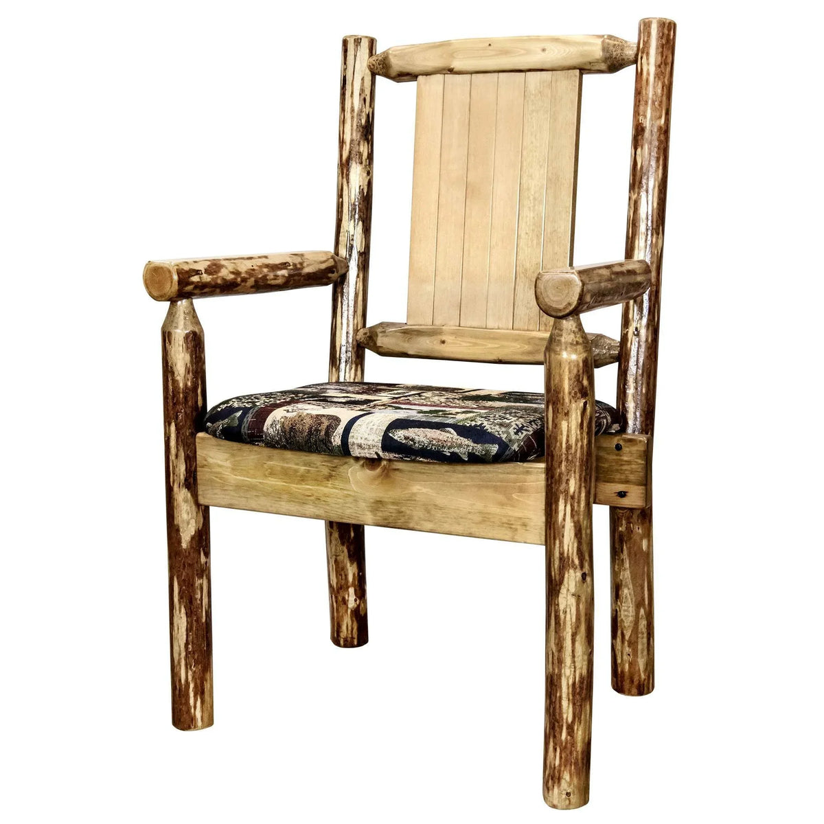 Laser Tree Chair, w/ Captain's Upholstery Engraved Collection Design Pine Country Glacier Woodland