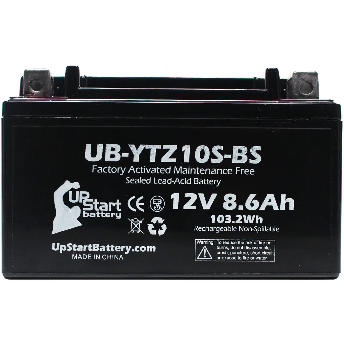 Maintenance UpStart Battery 12V, Battery 2011 Yamaha Activated, for 5-Pack 800CC Motorcycle 8.6Ah, Free, FZ8 - Factory Replacement UB-YTZ10S-BS