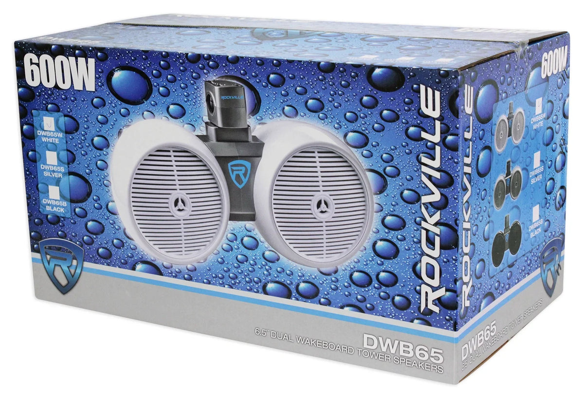 DWB65W Rockville Wakeboard 2) 6.5" 1200w Speaker Marine Dual Systems White Tower