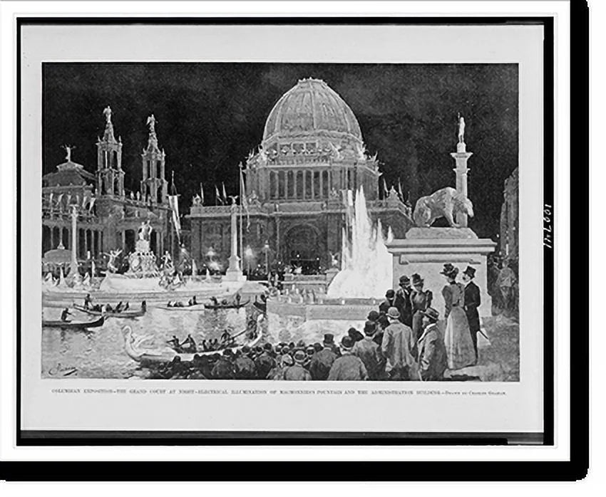 fountain Graham., Columbian Print, Charles Exposition. and by x administration electrical illumination at the the night. Historic of 17-7/8" building.drawn court Framed grand MacMonnies's 21-7/8"