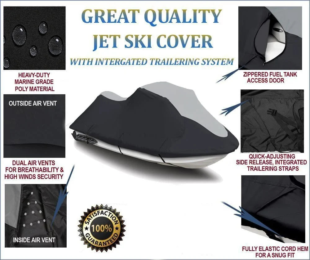 Compatible JetSki Black/Grey Trailerable / SUPER HEAVY-DUTY 1994-2006 900 for 750 Cover Ski PWC Cover Kawasaki STX Jet
