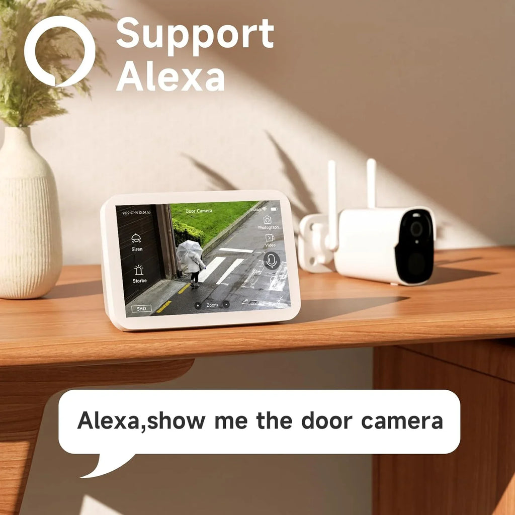 Camera Alexa, with BW4PLUS-SP, 2 Solar Security Camera WiFi Spotlight Way Surveillance & Night Siren, exterior, 2K Powered System Talk, Solar with Color Rraycom BW4P-SP-W-4PC Vision, Compatible