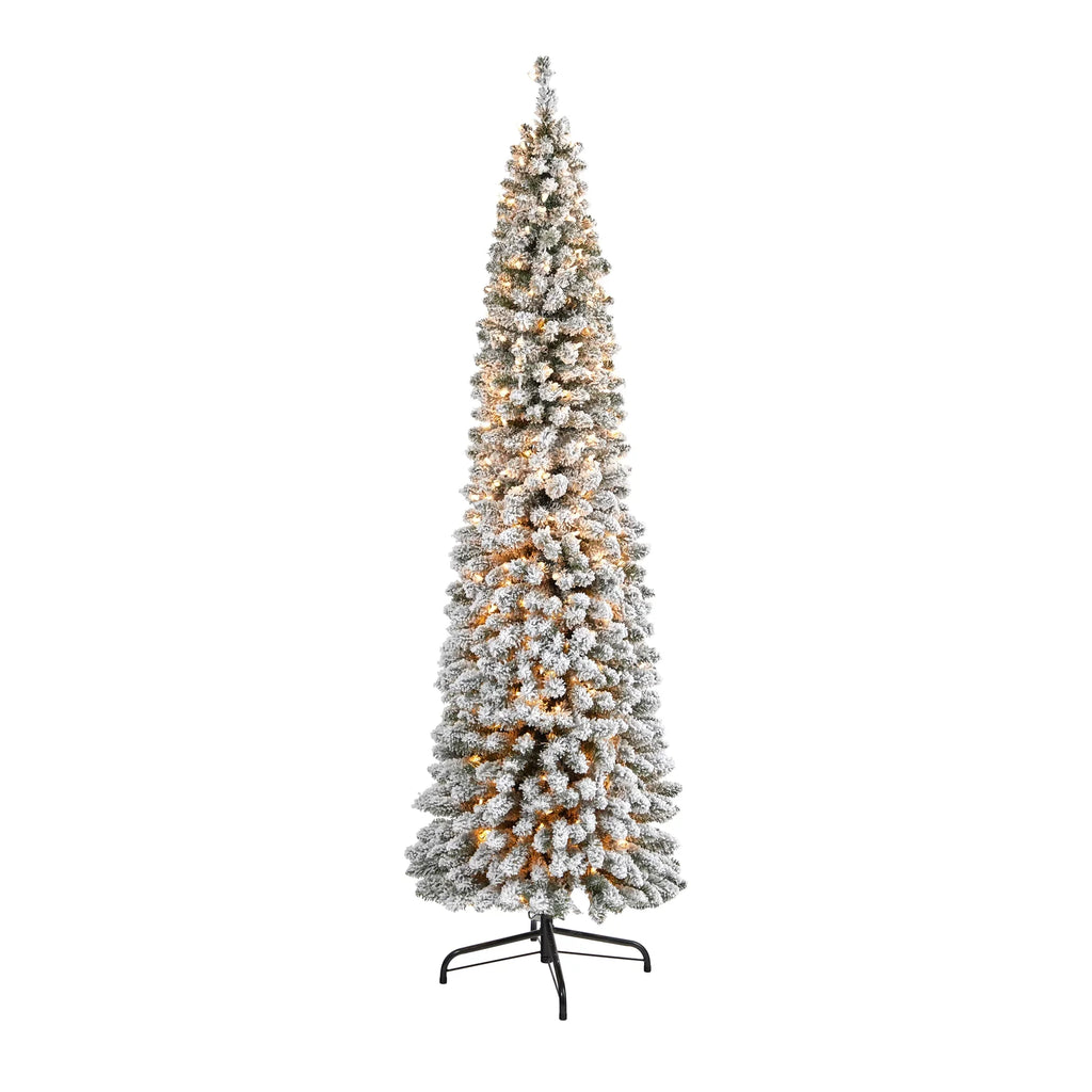 Pencil 400 Natural Christmas Prelit Tree Flocked White Clear 7' Lights Artificial Nearly