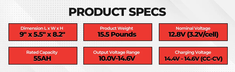 Compatible Nominal Marine BMS Voltage Trolling 12.8V Minn 50LB Deep LiFePO4 VMAX 12.8V with Motor Battery 55 Terrova Cycle Kota Nominal Voltage Lithium LFP22-1255 55Ah