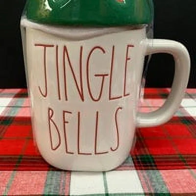 Red with LL BELLS Dunn and Rae Christmas Ceramic Cap Topper JINGLE Mug Green Ivory in Letter Red