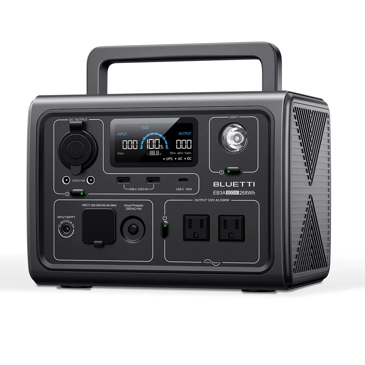 Home BLUETTI EB3A Generator, 268Wh Emergency Station Generator, Portable Use, Solar Bag,600W W/Carry Power LiFePO4 Camping, for