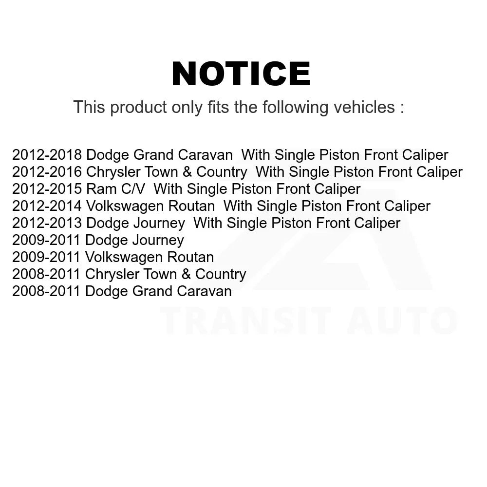 Ram Brake Dodge & Pair Caravan C/V Grand Country Journey Routan Disc Chrysler Front For K8-100241 Rotors Volkswagen Town