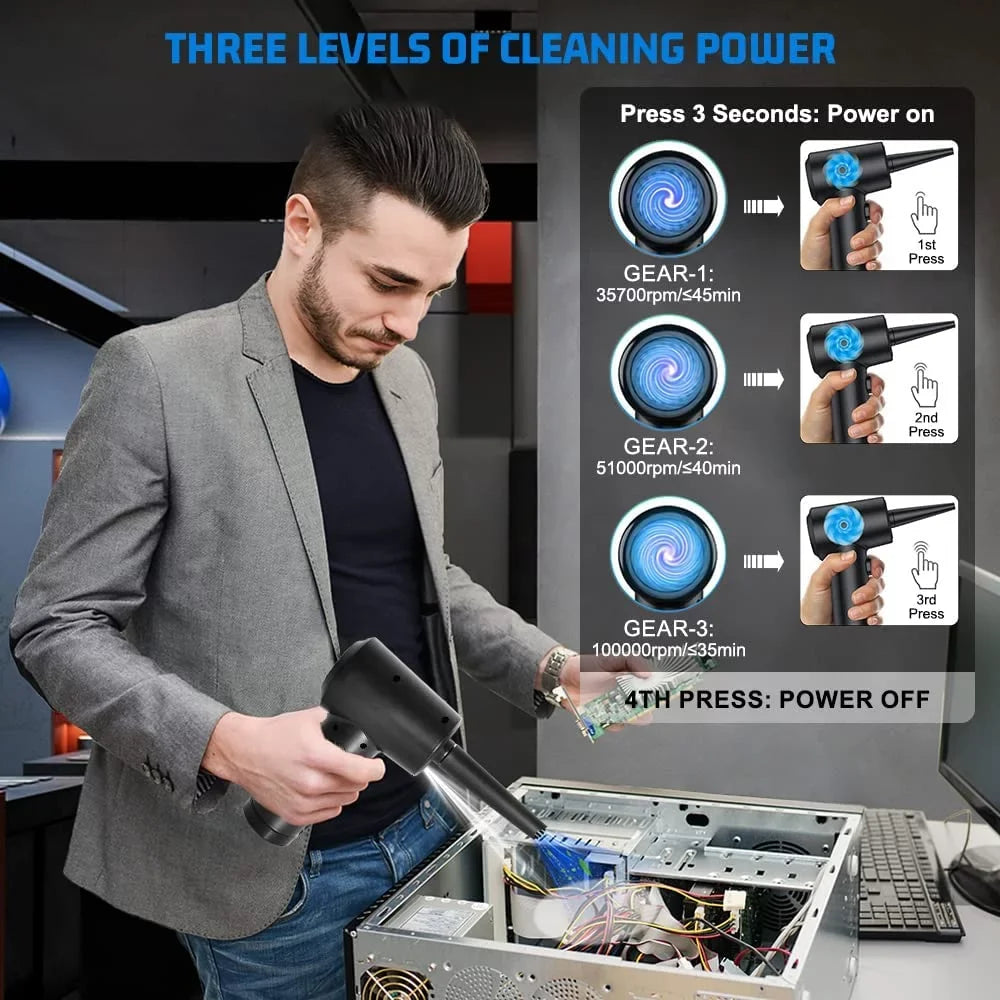 Rechargeable 3 Keyboard Cleaner 7600mAh Compressed for Compressed Gears Cans Adjustment, Office, Electric Air Duster, Cordless & Replacement Duster Air Reusable Good 100000RPM for Computer Air
