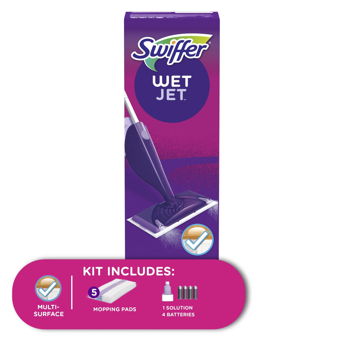 Starter (1 Cleaning Swiffer Mop, Floor 1 Pads, WetJet Solution) Kit 5 Mop