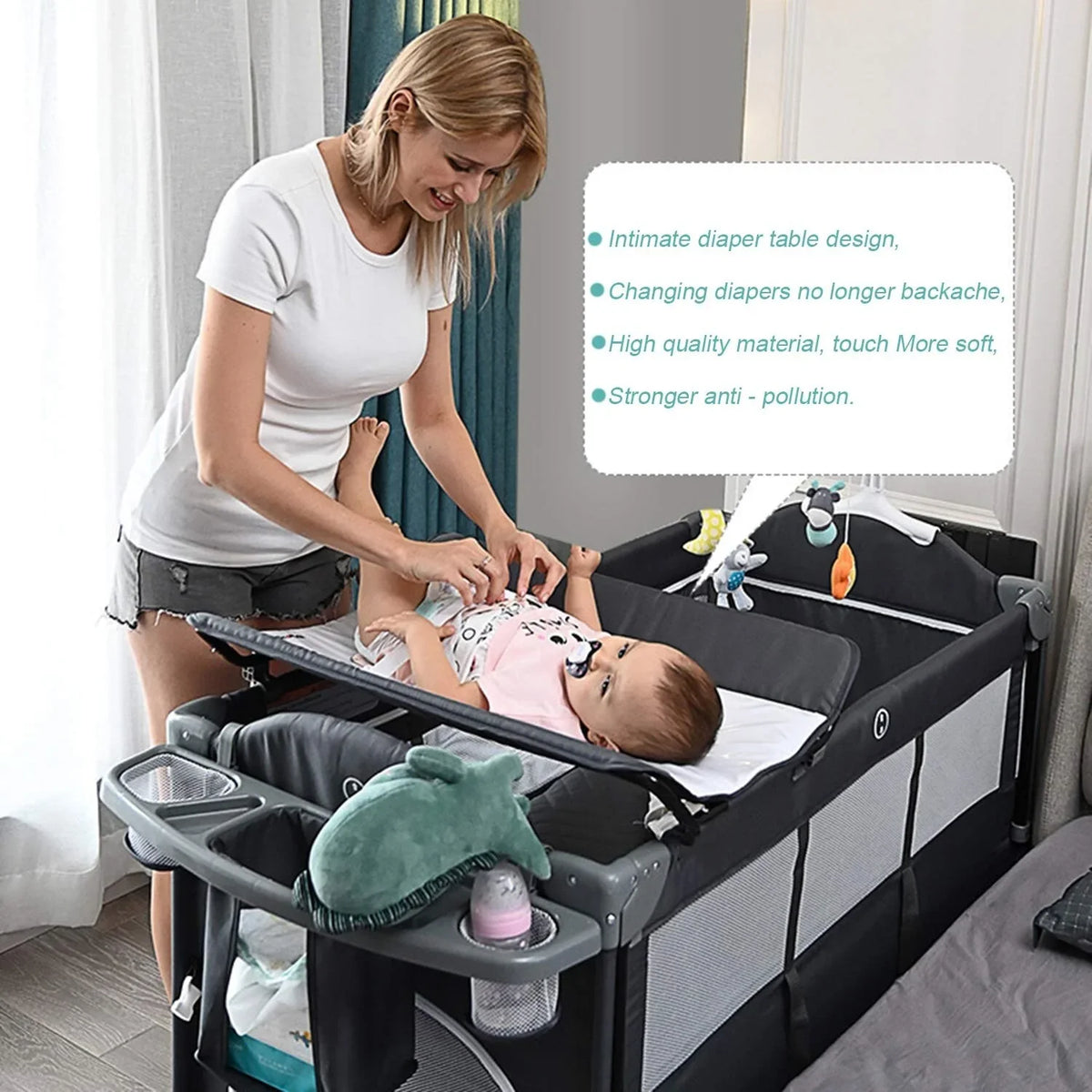 Bassinet Playpen Crib 5-In-1 Playard, Kerrogee Bed 29.9"H Convertible - TECHNOLOGY x BENTON 49.6"L x 27.6"W Portable Side Infant