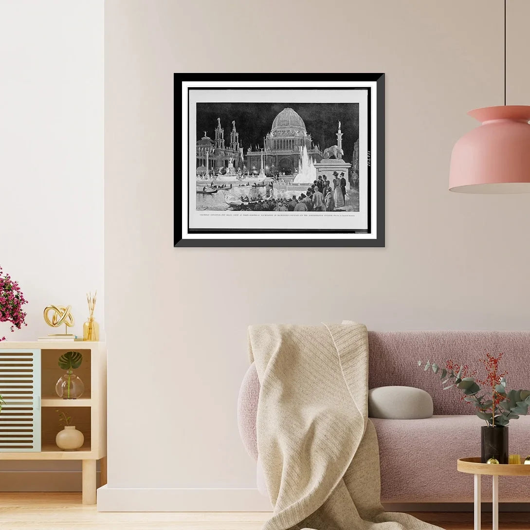 fountain Graham., Columbian Print, Charles Exposition. and by x administration electrical illumination at the the night. Historic of 17-7/8" building.drawn court Framed grand MacMonnies's 21-7/8"
