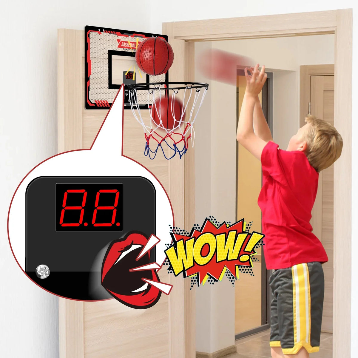Balls for Mini & Gifts Indoor 8 Light Old 9 Indoor Door 12+ 11 Hoop Christmas Hoops, Basketball with 2 Scoreboard, Year 5 for Goals Boys 7 Toys 10 Kids, Basketball The Electronic 6 Basketball LED Over