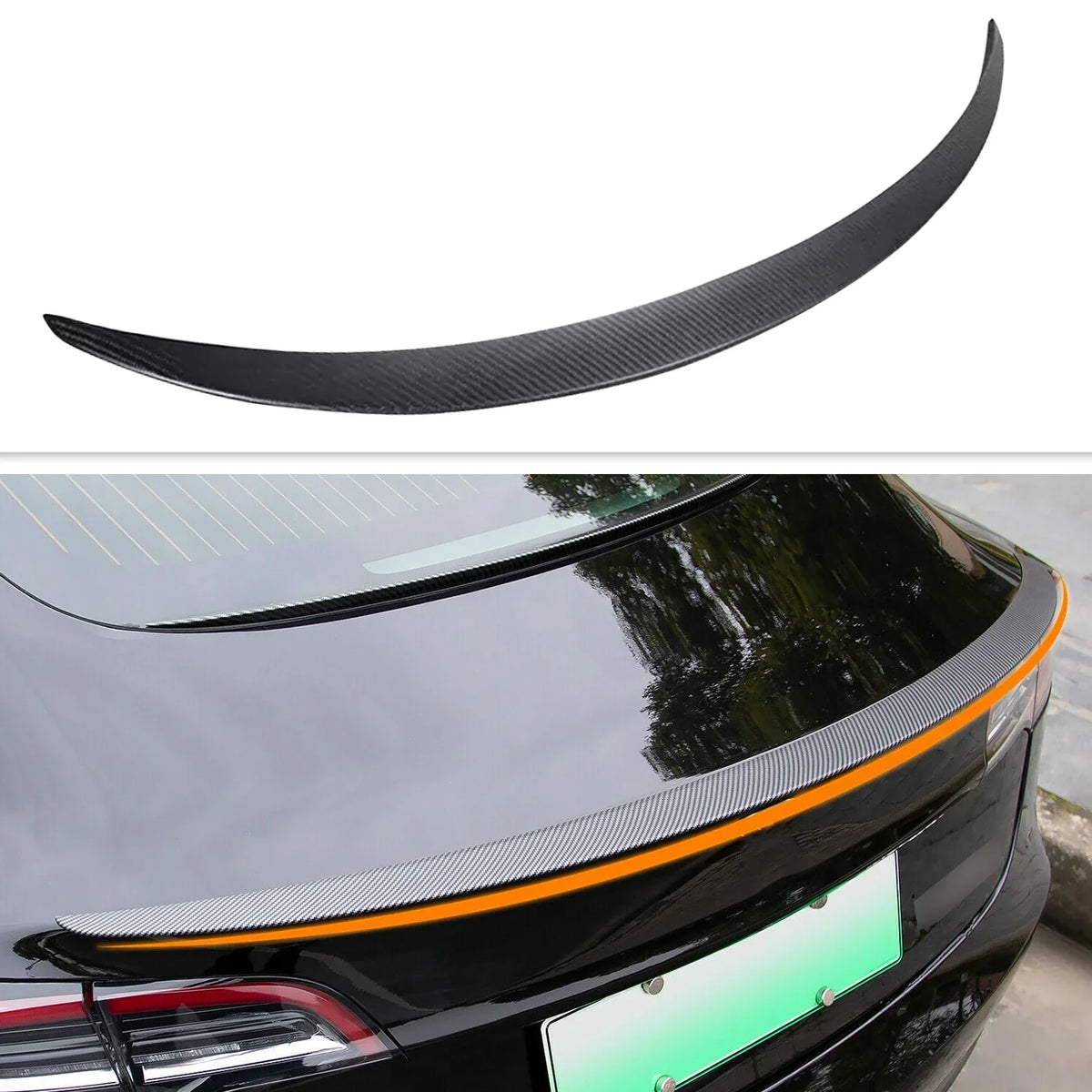 Spoiler Fiber) Wing Model 2023 2017 Carbon (Matte Trunk 3 Tesla Rear For Lip -